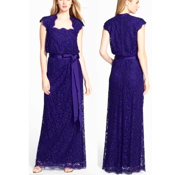 TADASHI SHOJI ROYAL PURPLE LACE SPECIAL OCCASION GOWN DRESS - Picture 1 of 16